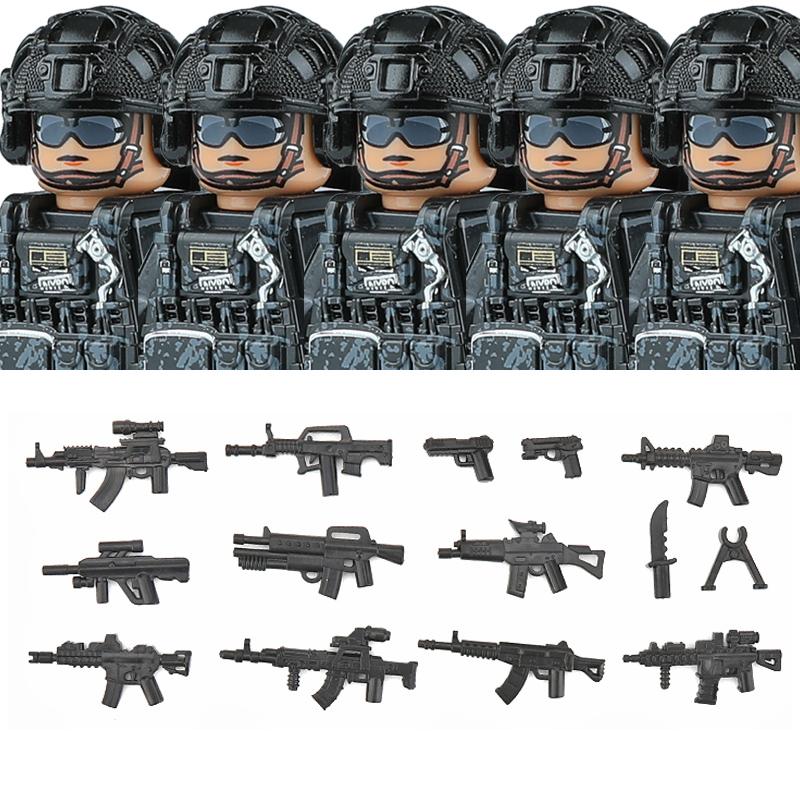 Military Commando Special Forces US SWAT Combat Helmet Building Block Modern City Police Assault Figure Weapons Backpack Toys