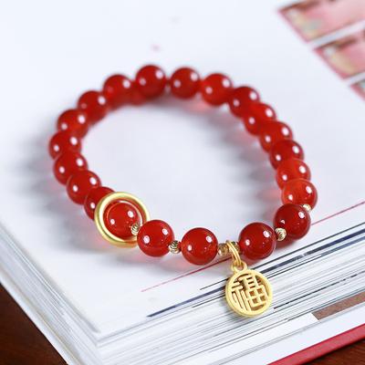 8MM Natural Red Agate Bracelet Women's Zodiac Rabbit Design Luck-attracting Minimalist Teenager Trendy Daily Wear Jewelry