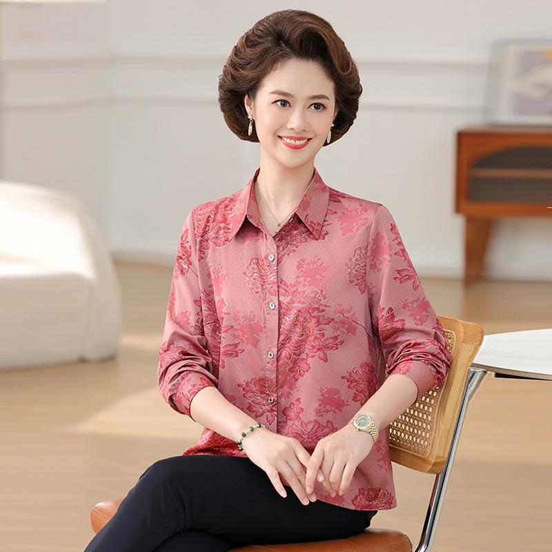 Women s Elegant Long-Sleeved Mulberry Silk Shirt for Mom 4XL (Recommended 135-150 jin) розовый