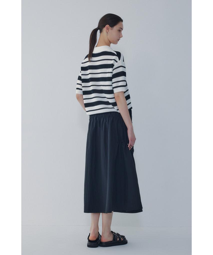 Bobeu Stripe Pattern Collared Neck Pullover_Black 7156250006