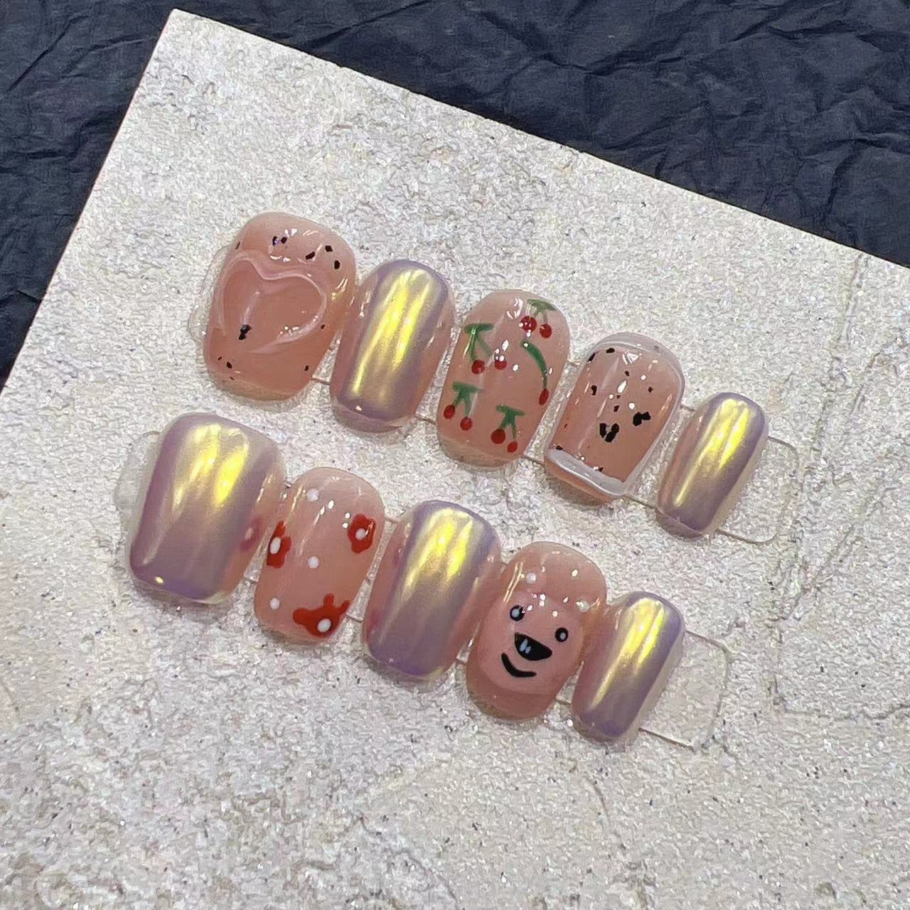 

Ручная работа Нейл-арт Готовый патч для накладных ногтей Японский стиль Сяосянфэн Расписанный вручную Розовый Милый Медвежонок Large L