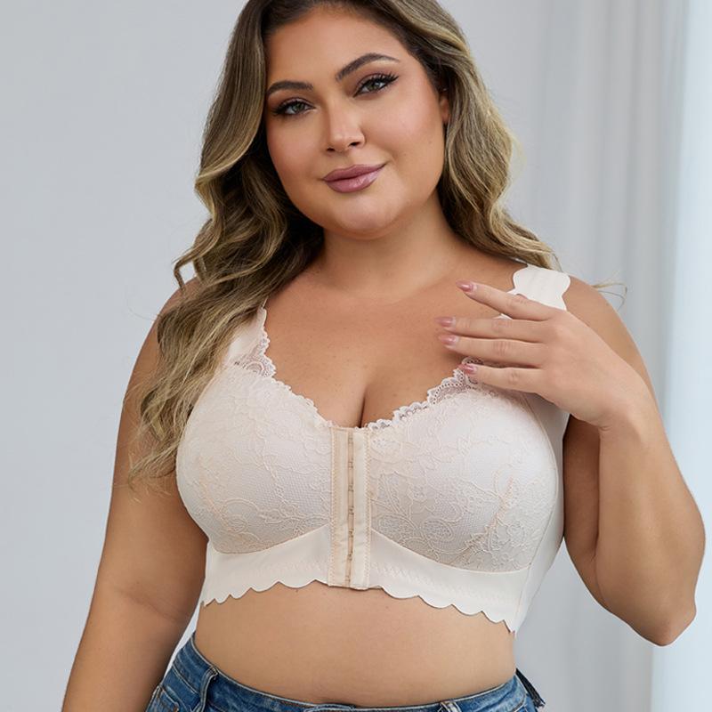 

Европейский размер Кружевное нижнее белье с застежкой спереди Фиксированная чашка Жилет Застежка спереди Женский Большой размер Пуш-ап бюстгальтер XL-4XL 4XL света кофе