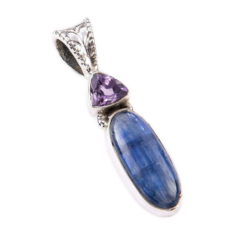 Pendentif cadeau en argent sterling massif 925 avec kyanite naturelle et améthyste rose 1,25" I1z08