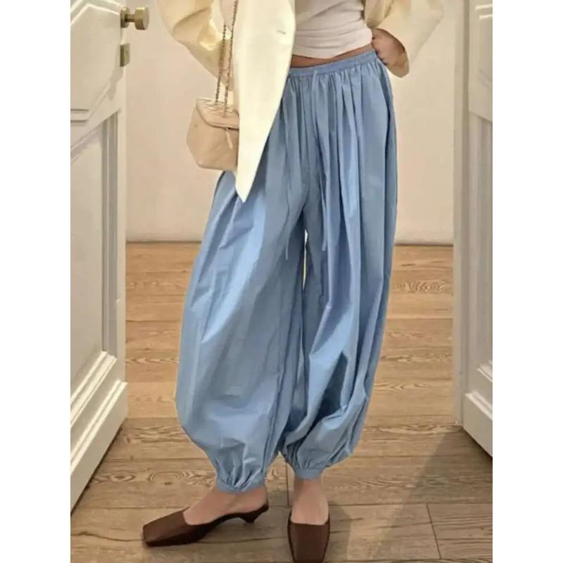 Casual Loose Jogger Bloomers Pants Women High Waist Trousers Fashion Female Loose Pleated Bloomers Pants Streetwear S
