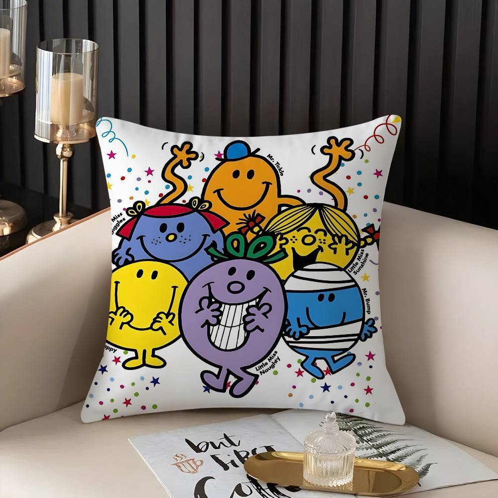 Mr. Men And L-Little Miss Pillow Case Home Dorm Chair Back Short Plush Double-Sided Printing Office Nap Time Cushion Cover
