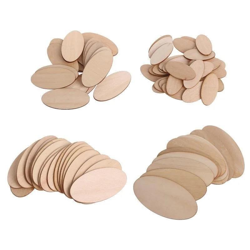 Natural Rustic Wooden Cutout Oval Wood Pieces Tag Unfinished Wood Oval Slices for DIY Craft Wedding Centerpiece Christmas