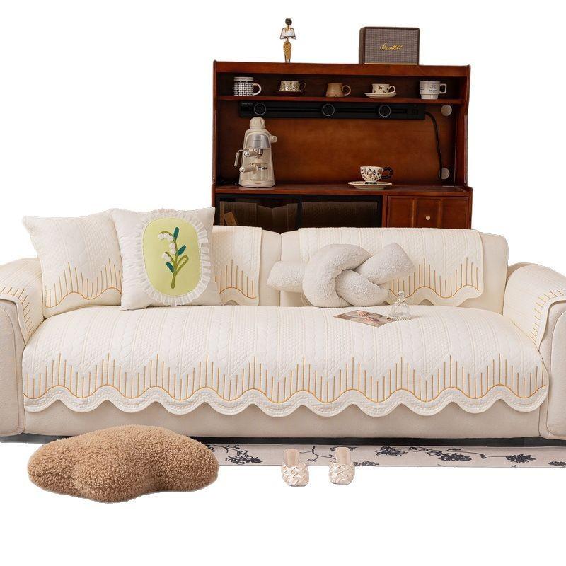 Cream Wind Cotton Sofa Cushion Fabric Universal In All Seasons  New Pure Cotton Seat Cushion Backrest Towel Non-Slip Cover