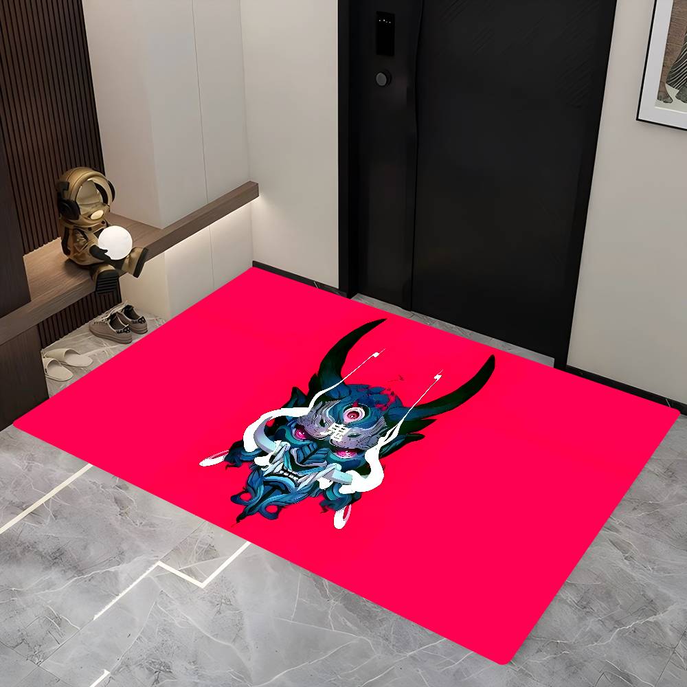 C-Cyberpunk Samurai Logo Flur Teppich Waschbar Rutschfest Wohnzimmer Sofa Stühle Bereichsmatte Küche Fußmatte Bereichsteppich