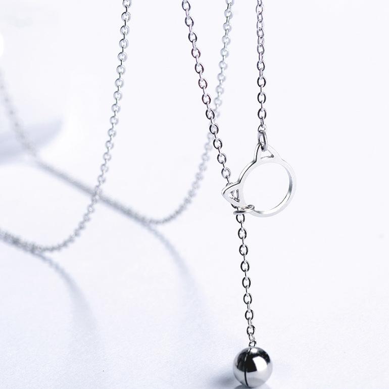 S925 Sterling Silver Necklace Cat Bell Korean Style Simple All-Match Clavicle Chain