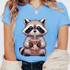 Summer Round Neck 3D Raccoon Pattern Print Top Fashionable Casual Short Sleeved Women's T-shirts