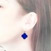 Lapis Lazuli Clover Design Simple Small Navy Hook Earrings Lapis Four-Leaf (Navy Lazuli)