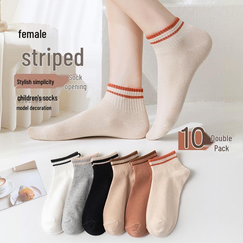 5 Pairs of Black and White Striped Mid-Calf Socks: Autumn/Winter Korean-Inspired Academy Style