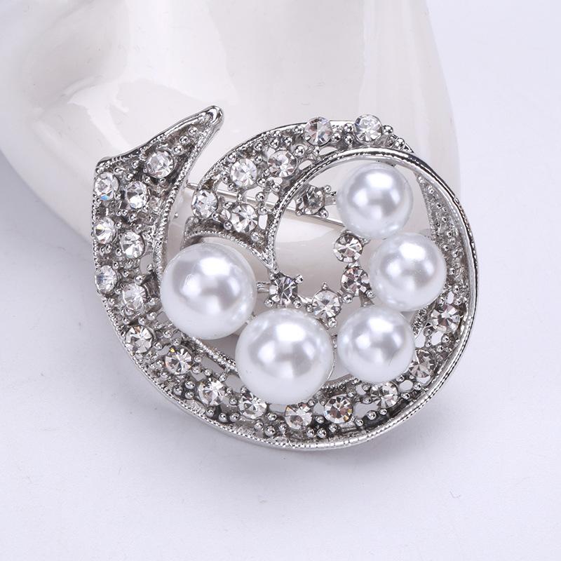 

Модная брошь-цветок с жемчугом, персонализированный корсаж с покрытием из сплава, аксессуары для женской одежды серебряный