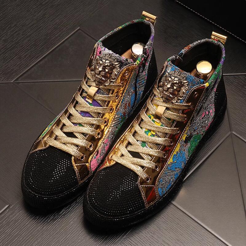 Fashion European fashion rhinestone sequin men's high top new network red shoes Korean version breathable high top board shoes