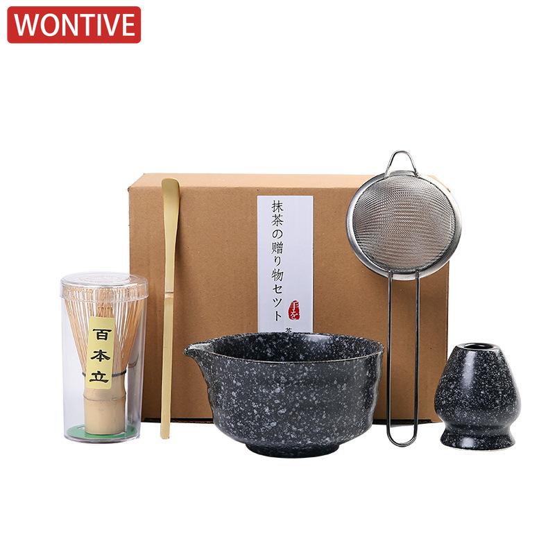 7pcs Traditional Bamboo Ceramic Japanese Matcha Tea Set with Spout Reusable Matcha Whisk Set Food Grade Safe Match Bowl Stirring