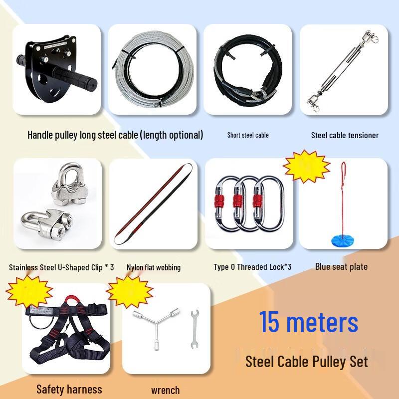 Brangdy Kids Outdoor Zip Line Kit 15m