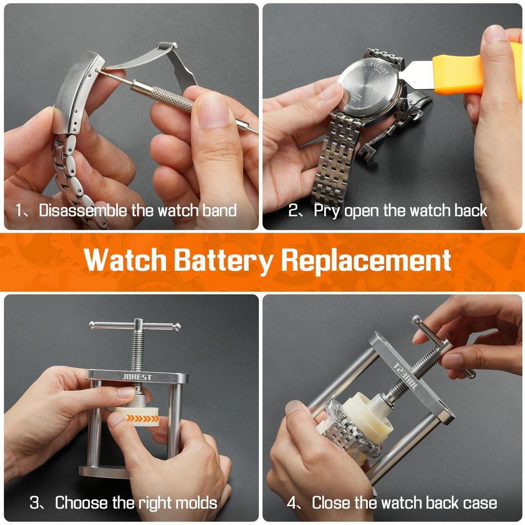 JOREST Watch Case Back Press Set for Watch Repair Battery Watch Prying Watch Case Back Case Back Instruction Manual Round Dial Only Closer, Watches,