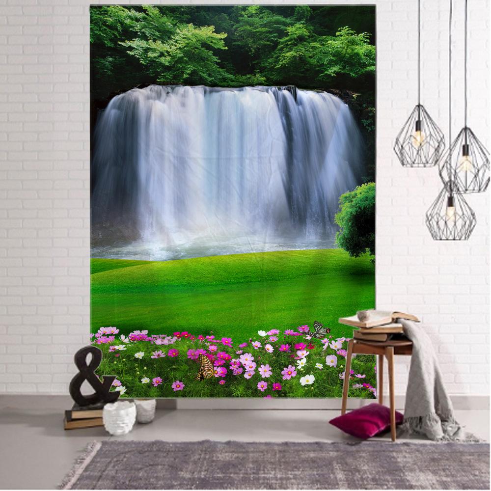 Beautiful Forest Waterfall Tapestry Natural Landscape, Wall Mounted, Background Cloth, Home Living Room Bedroom Wall Decoration