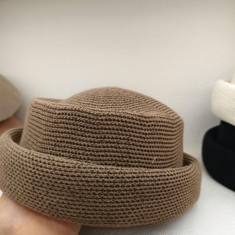 Summer Handmade Crochet Beret for Women Breathable Hollow Out Rolled Brim Painter Hat Stylish Solid Color Fashion Cap