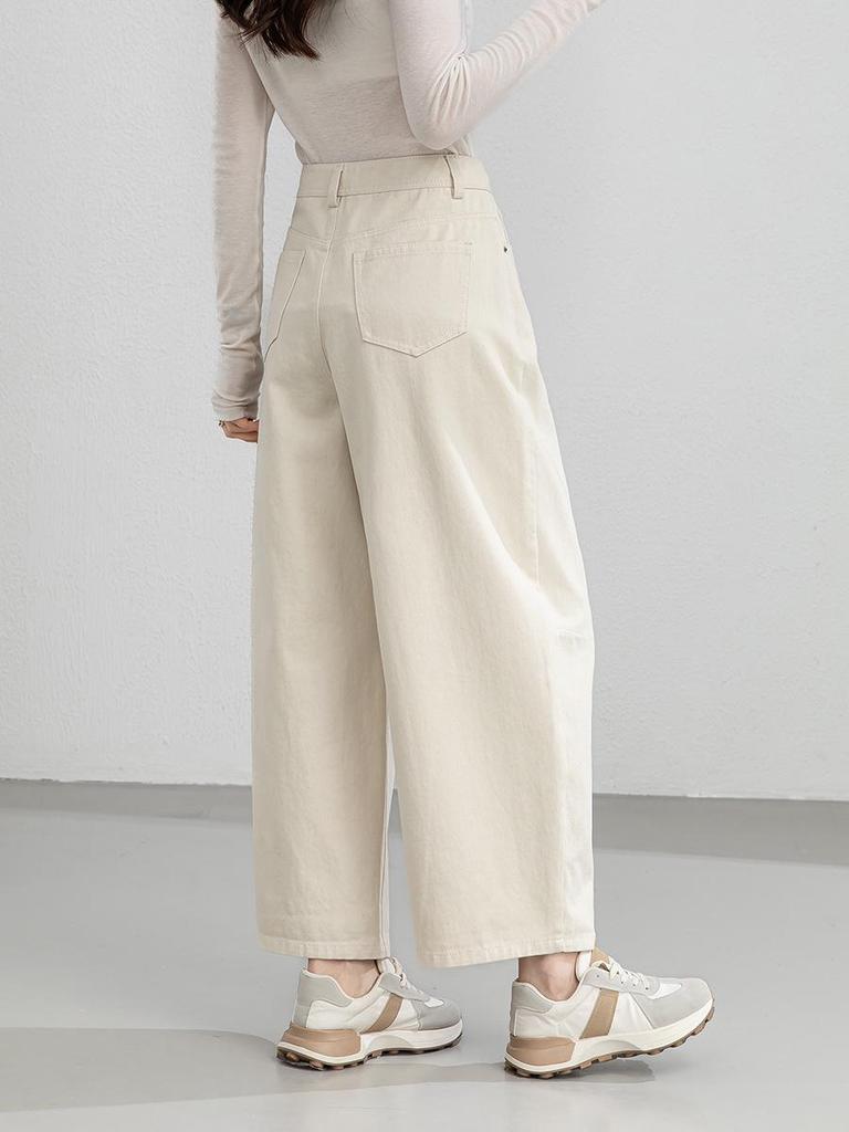 Yi Fei Women's High-Waist Slimming Cotton Trousers - Solid Color, Korean Style, Petite Spring 2026