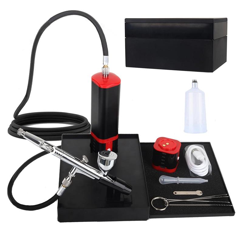 AD23-Dual Action Extra Battery Airbrush Kit With Compressor Replaceable Battery Cordless Air Brush Set For Manicure, Painting