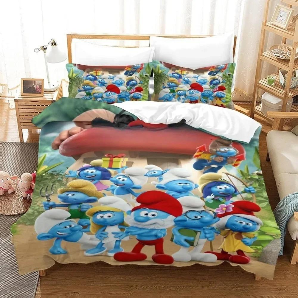 

Мила анімована наволочка для ковдри зі Смурфами, 3D-друк, синій комплект постільної білизни з Ельфами для підлітків та дорослих, із застібкою-блискавкою, декор кімнати US Full(200*230cm)3pcs