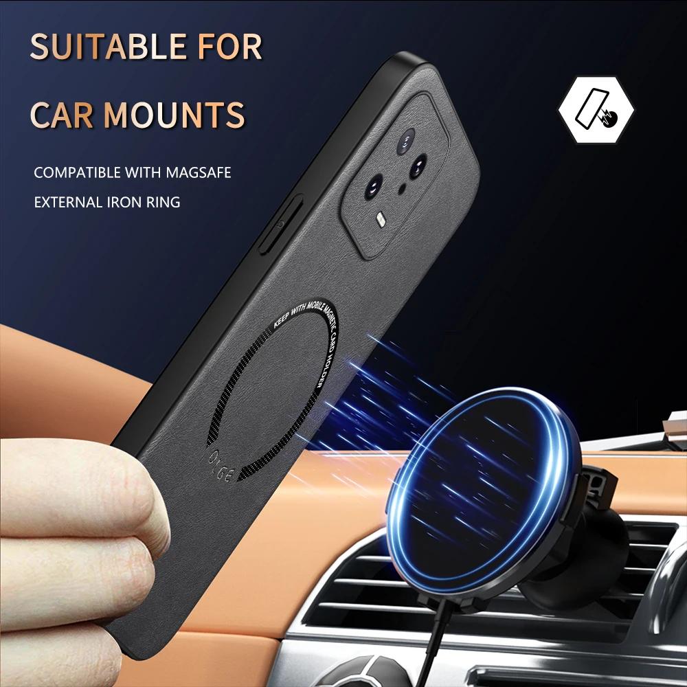 For Xiaomi 13 13Pro 13Lite 13Ultra Fine-Hole PU Cow Pattern Leather Outer Magnetic Ring Soft Edge Anti-Drop Phone Case