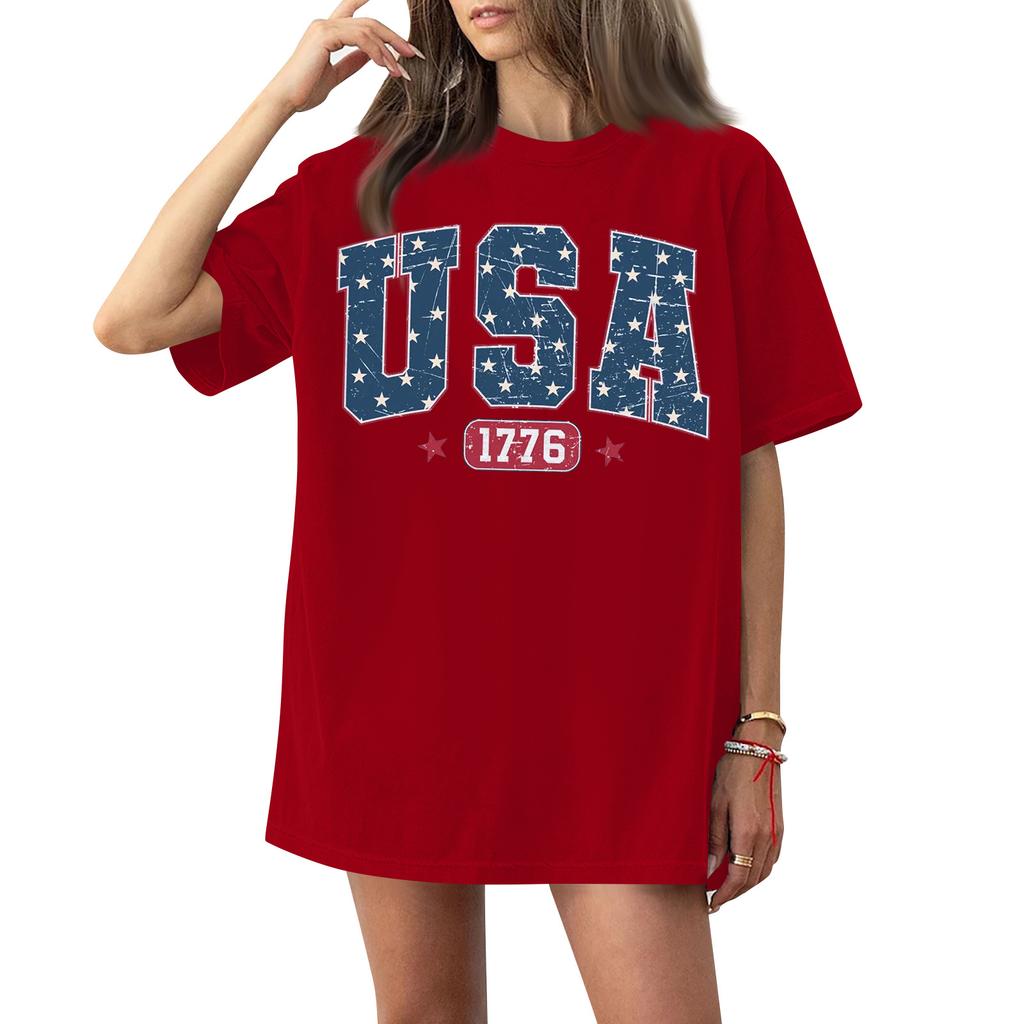 Kadın Yuvarlak Yaka Baskılı Kısa Kollu Tişört Üst