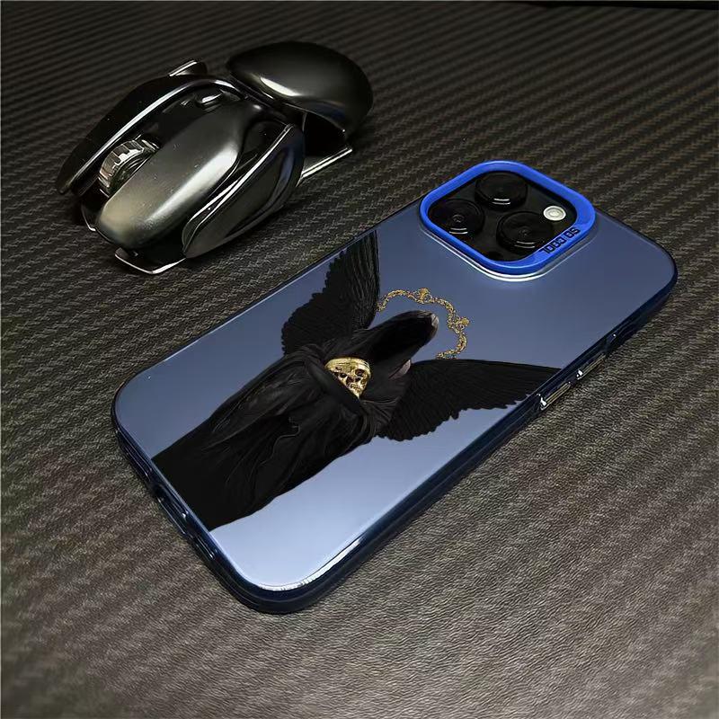 

Black Skull Angel Phone Case for iPhone 17, 16 Pro, 15 Pro, 14, 13 - Trendy European & American Design iPhone 15 Plus