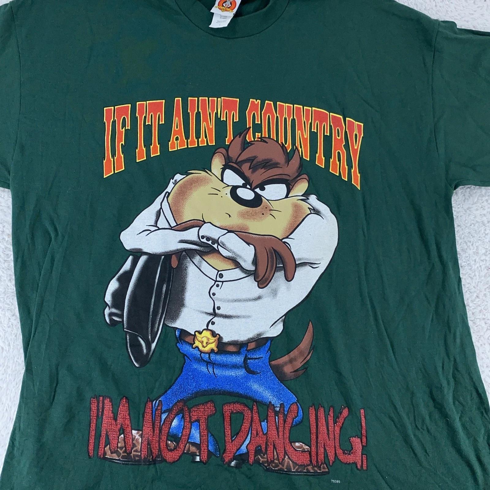 Vintage Looney Tunes Taz Shirt Large/XL Green Country Western Graphic Tee 90s S