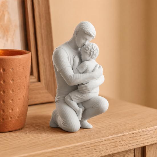 3D-gedruckte Skulptur-Figuren von Vater und Sohn, die sich umarmen, Matt-weiße Heim-Tischdekoration, Sentimentales Geschenk für Papa vom Sohn zum Vatertag,