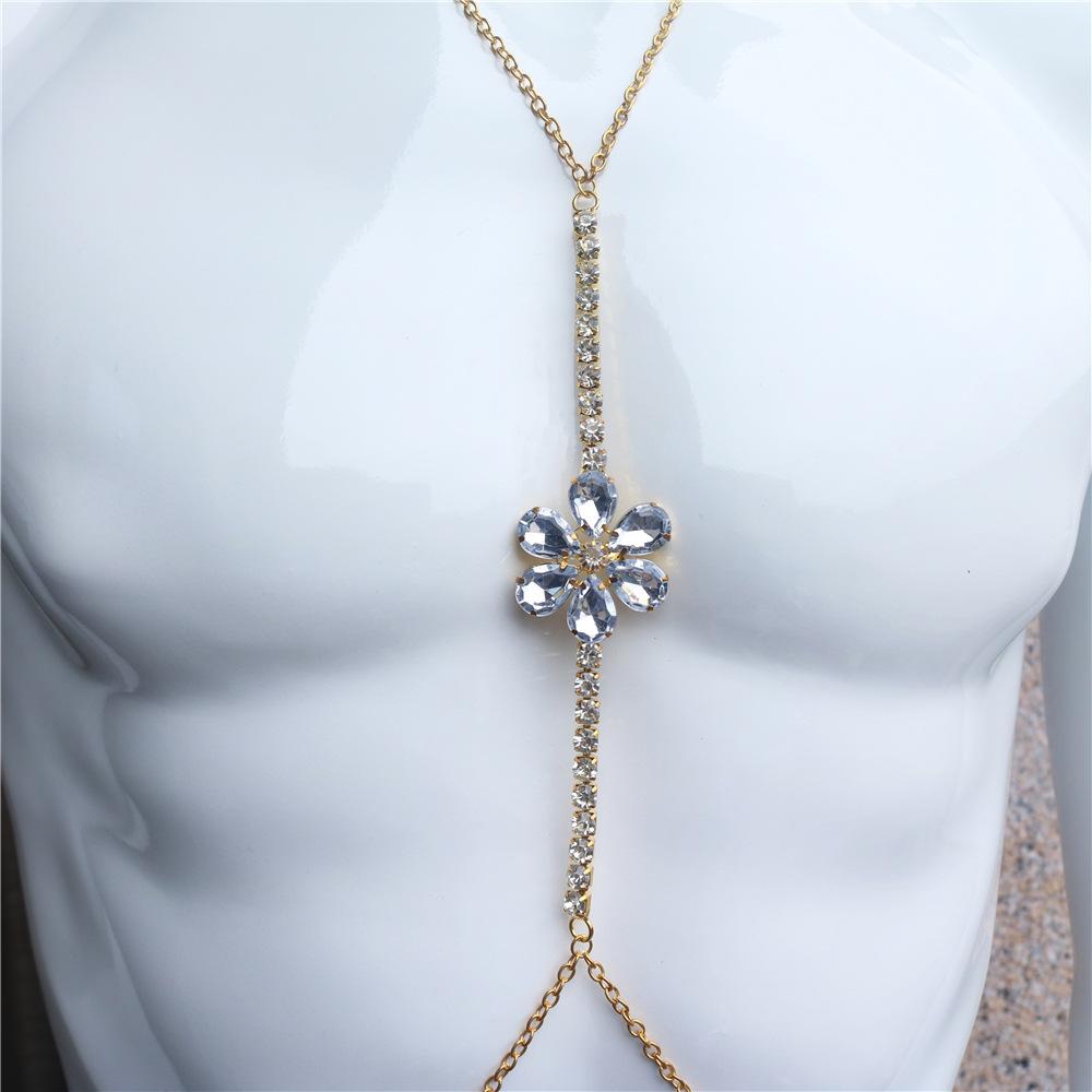 European And American Accessories, Sexy Simple Diamond Chest Chain, One-Piece Flower-Shaped Fashionable Rhinestone Body Chain Women'S Chain
