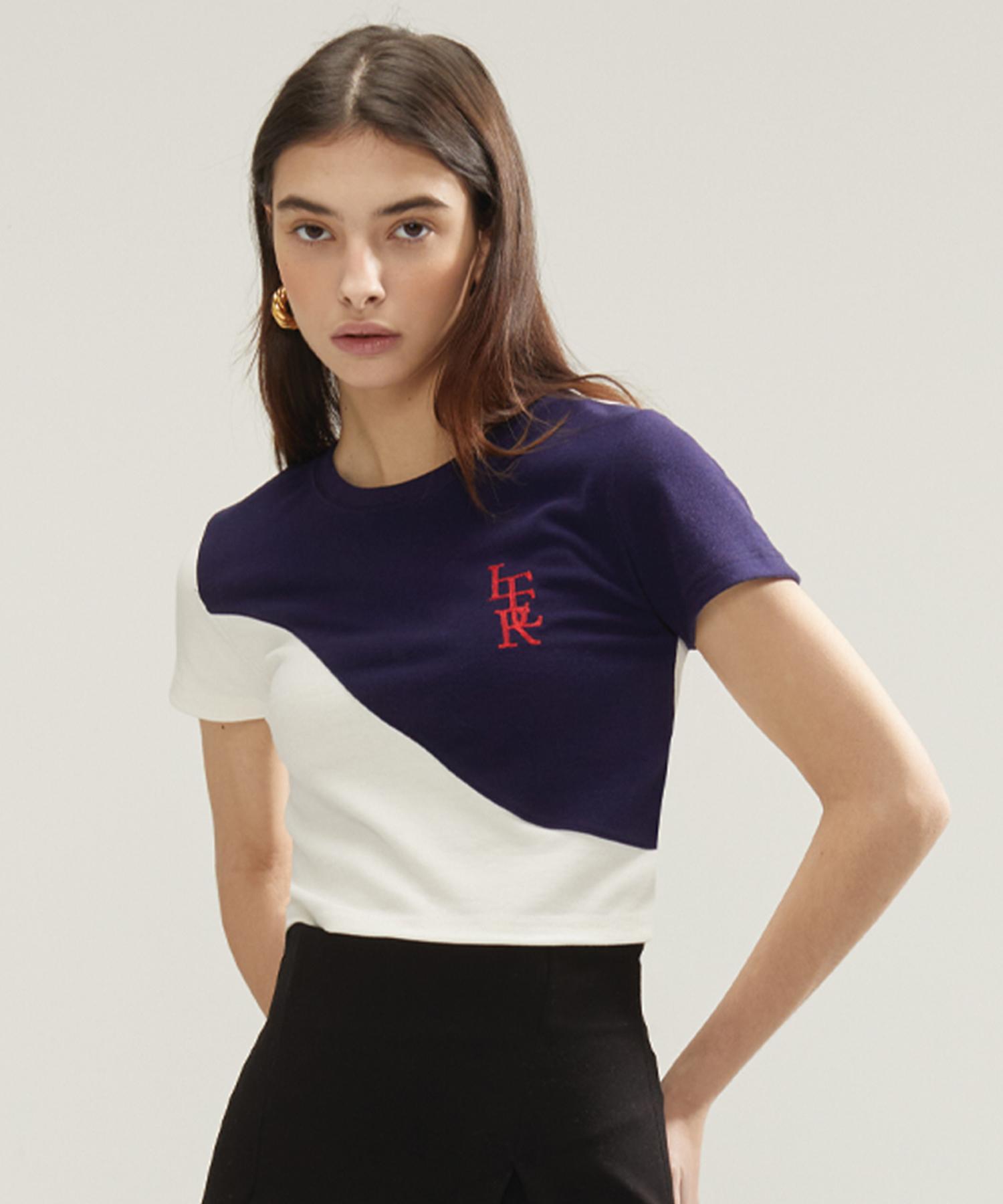 Itter Color Block Symbol Logo Crop T-Shirt_White/Navy Free