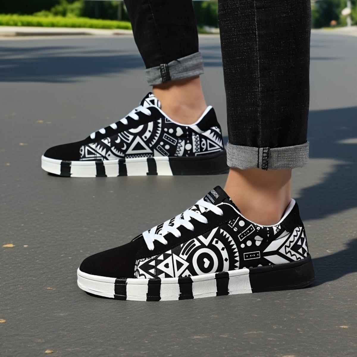 

Чоловічі модні парусинові кросівки з графіті та літерами – повсякденне вуличне взуття на шнурівці, кросівки для бігу, тенісні кросівки, баскетбольні кросівки, зручні 40 білий