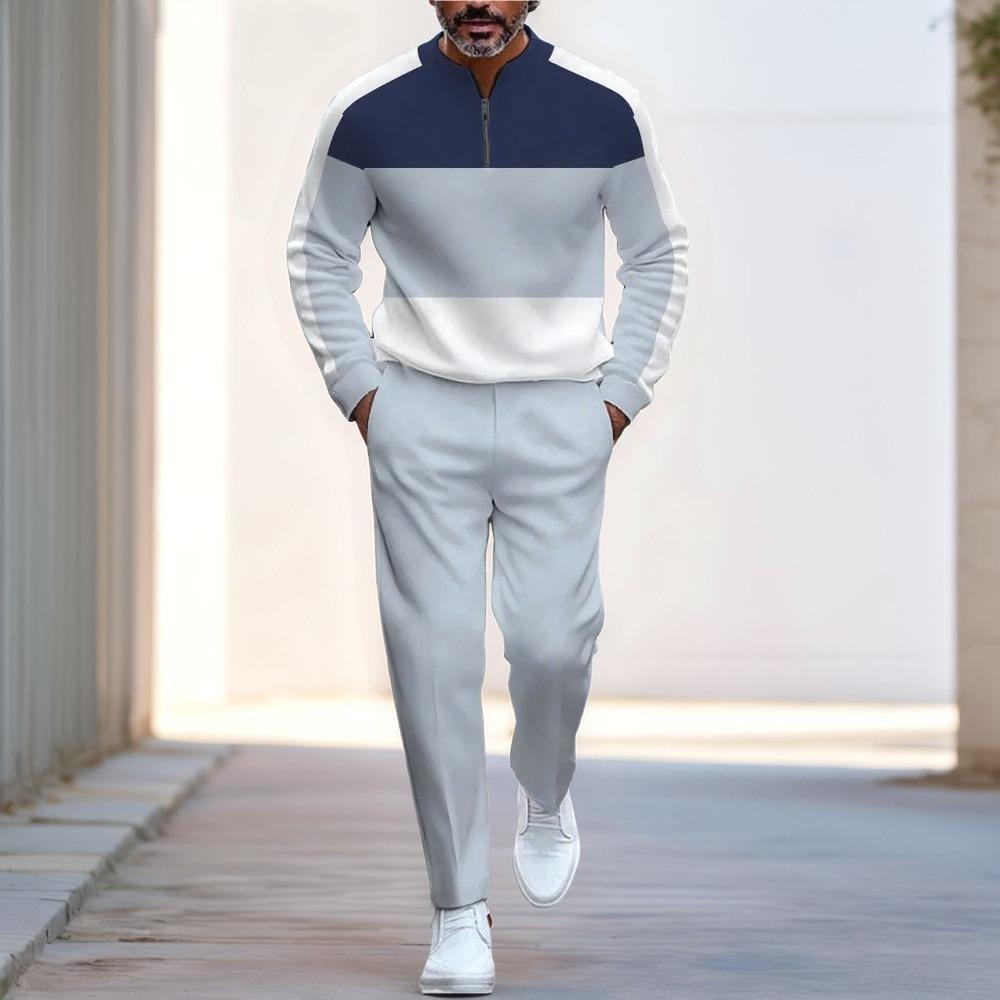 Spring Autumn Fashion Streetwear Men's Long-Sleeved Half-Zipper Stand-Up Collar Men's Casual Sportswear Two-Piece Set