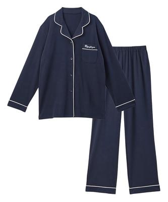 Nissen Schlafanzug und Hausanzug Weiches Glattes Hemd Größe 5L Damen Set, 100% Baumwolle, Schlafanzüge, Marineblau,