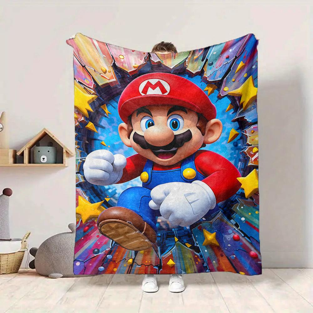 1pc Mario Adventure Flannel Blanket, Soft Skin Friendly with Digital Printing, Various Sizes Available for Family, Friends, Birthday