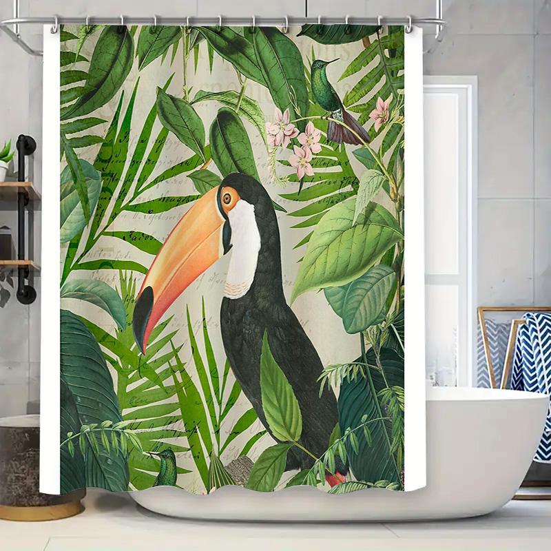 

Tropical Bird Shower Curtain Botanical Leaf Pattern Bathroom Decor Jungle Nature Themed Waterproof Fabric Home Decor Modern Arti W60H190(CM)-1 Pcs