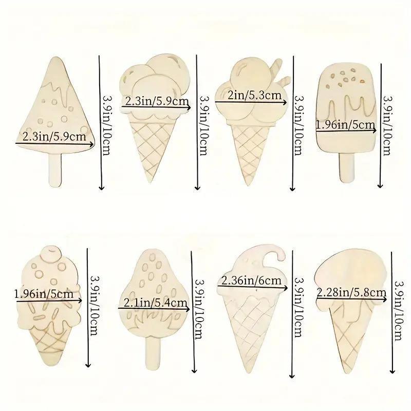 DIY Wooden Ice Cream Craft Kit for Kids: Unfinished Graffiti Painting Board with Accessories