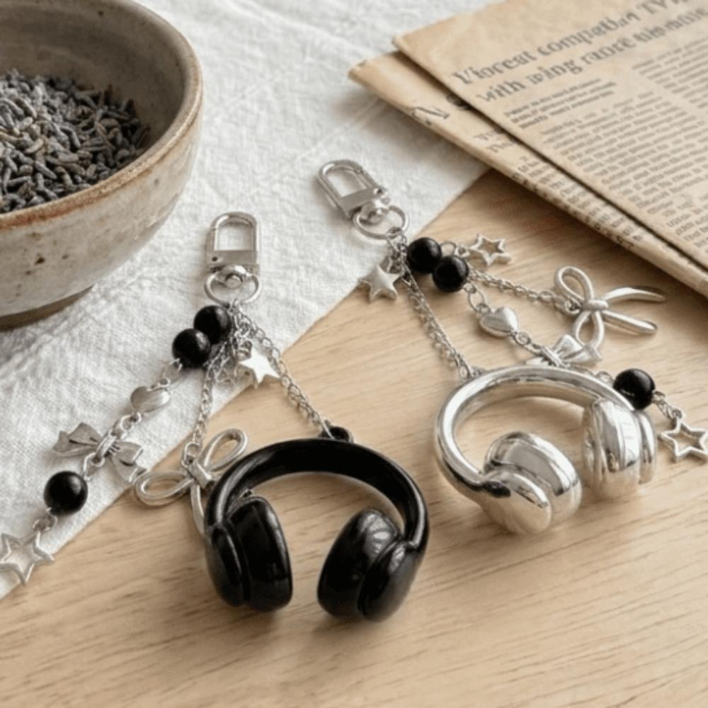 Black Silver Bow Star Bag Charms Beaded Pendants Creative Phone Lanyards  Girl