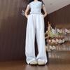 Blue Lazy Casual Plaid Wide-Leg Pants for Women - Summer Thin Loose Fit Slimming Straight-Leg Floor-Length Trousers