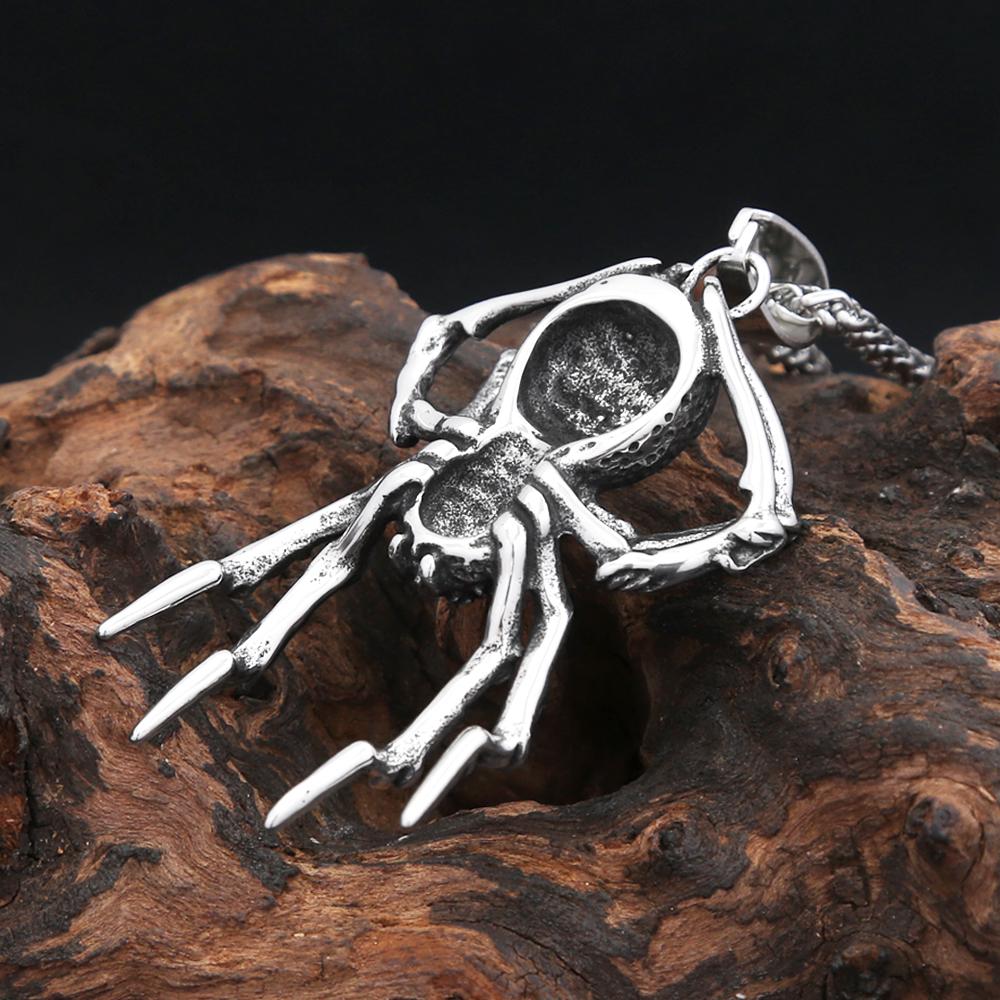 New Gothic 316L Stainless Steel Spider Pendant Necklace For Men Fashion Unique Punk Animal Necklaces Biker Jewelry