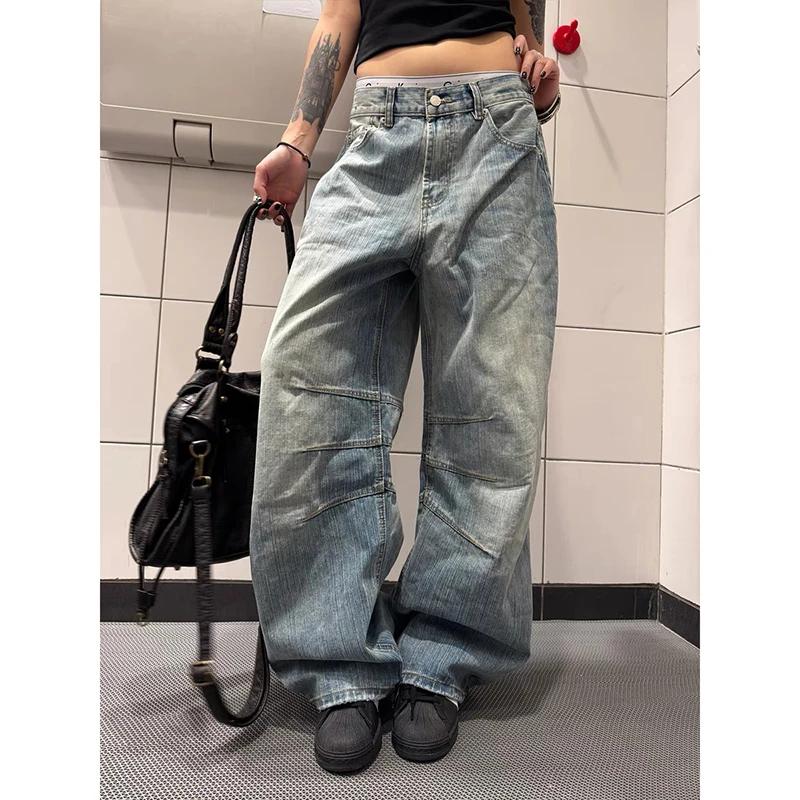 Modré Y2k Boyfriend Džíny Dámské Harajuku Široké Džínové Kalhoty Japonský Styl 2000s Vintage Džínové Dlouhé Kalhoty Oversize Oblečení Nové