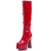 Fashion FHC Women Retro GoGo Knee High Boots,Unisex Stage Cosplay Shoes,Man Fetish Botas,12cm Chunky Heel,Side Zip,Black,Red,Pink,White