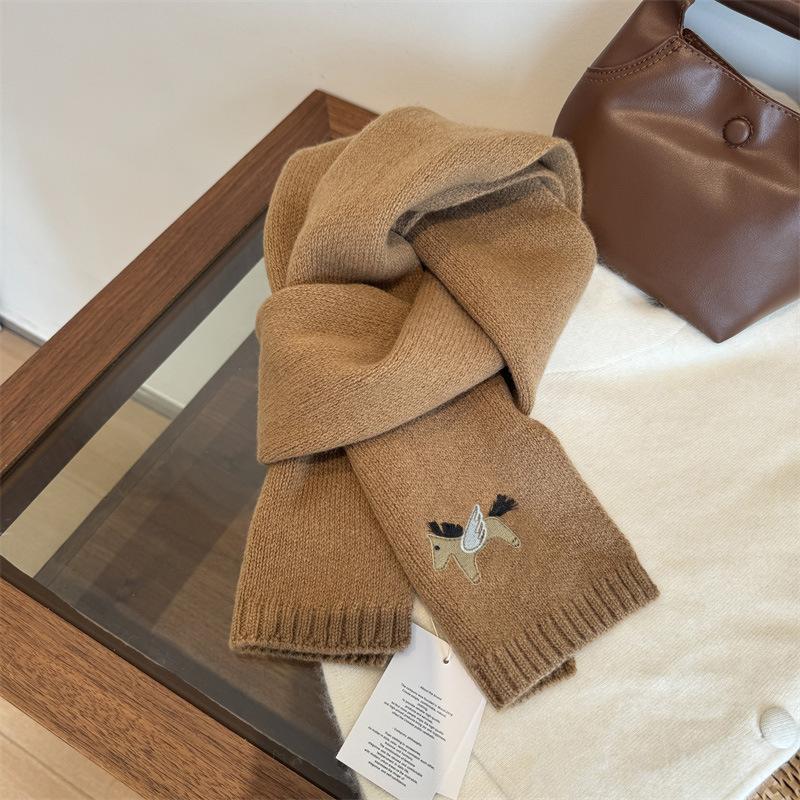 Корейский Универсальный Шарф для Пони Шерстяной Шерстяной Шарф Вышитый Шарф Элемент с Мордой Лошади Вязаный Шарф One Size