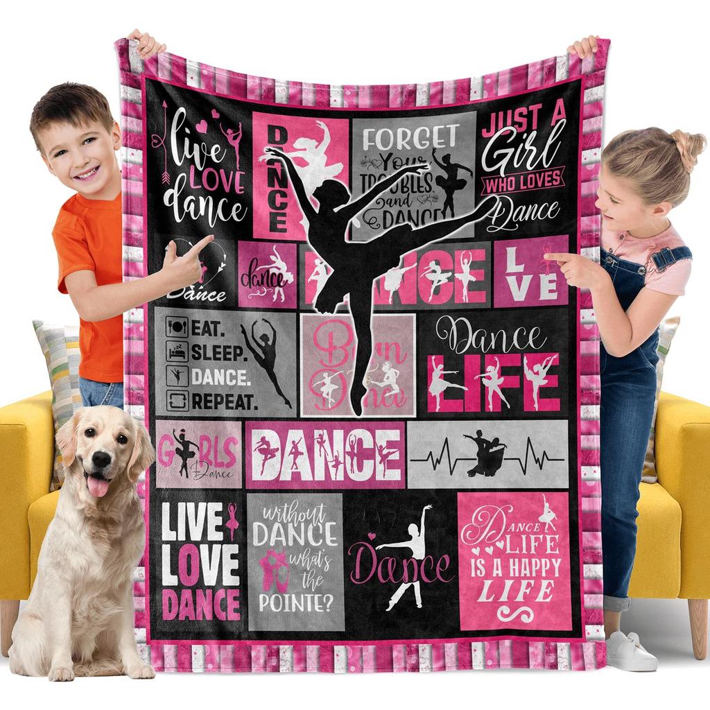 Girl Ballet Dance Print Flannel Blanket Cartoon Pattern Blanket Nap Blanket