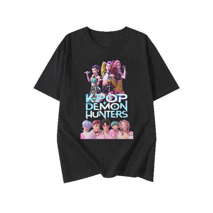 KPop Demon Hunters Fashion Short Sleeve Summer Colorful Printed Versatile Fashion Lightweight Short Sleeve Round Neck T-shirt