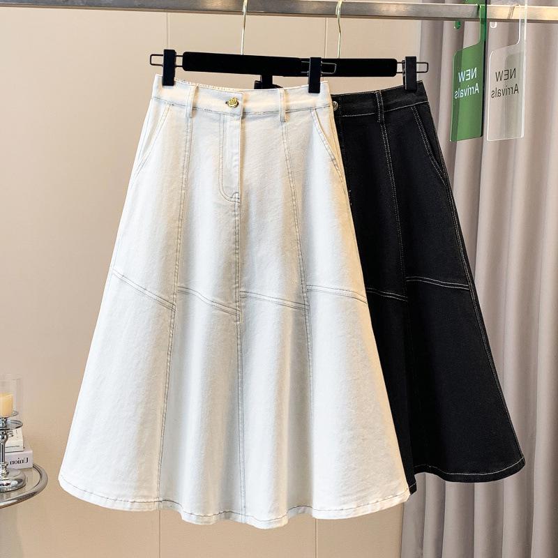Retro Plus Size High Waist Denim Fishtail Skirt for Women 2XL чёрный