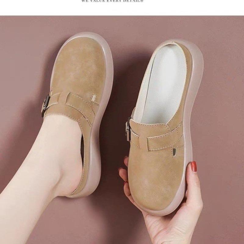 Fashion 2025 Hot Sale Women's Shoes Closed Toe Women's Slippers Fashion Belt Buckle Casual Slippers Women New Plus Size Flat Slippers