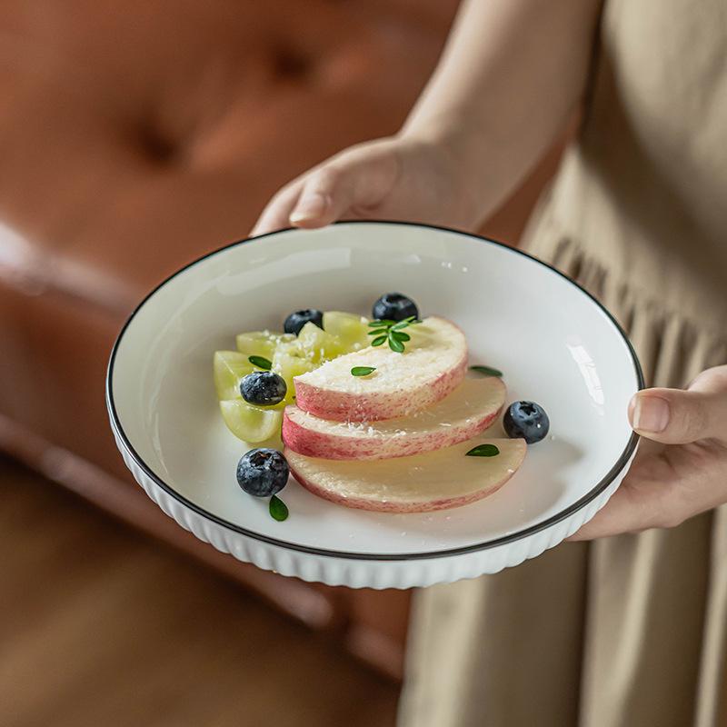 Plate Vegetable Plate Household Simple Ceramic Plate Retro Style Tableware Round Plate Dining Plate Salad Plate Breakfast Plate